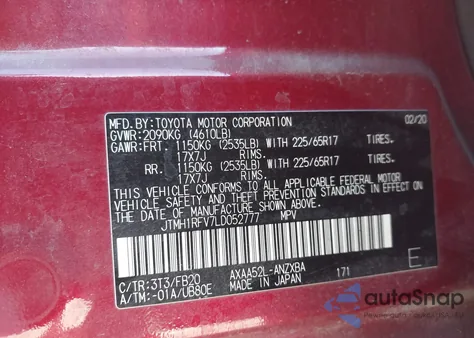 2020 Toyota Rav4 Le from USA, damaged, VIN JTMH1RFV7LD052777
